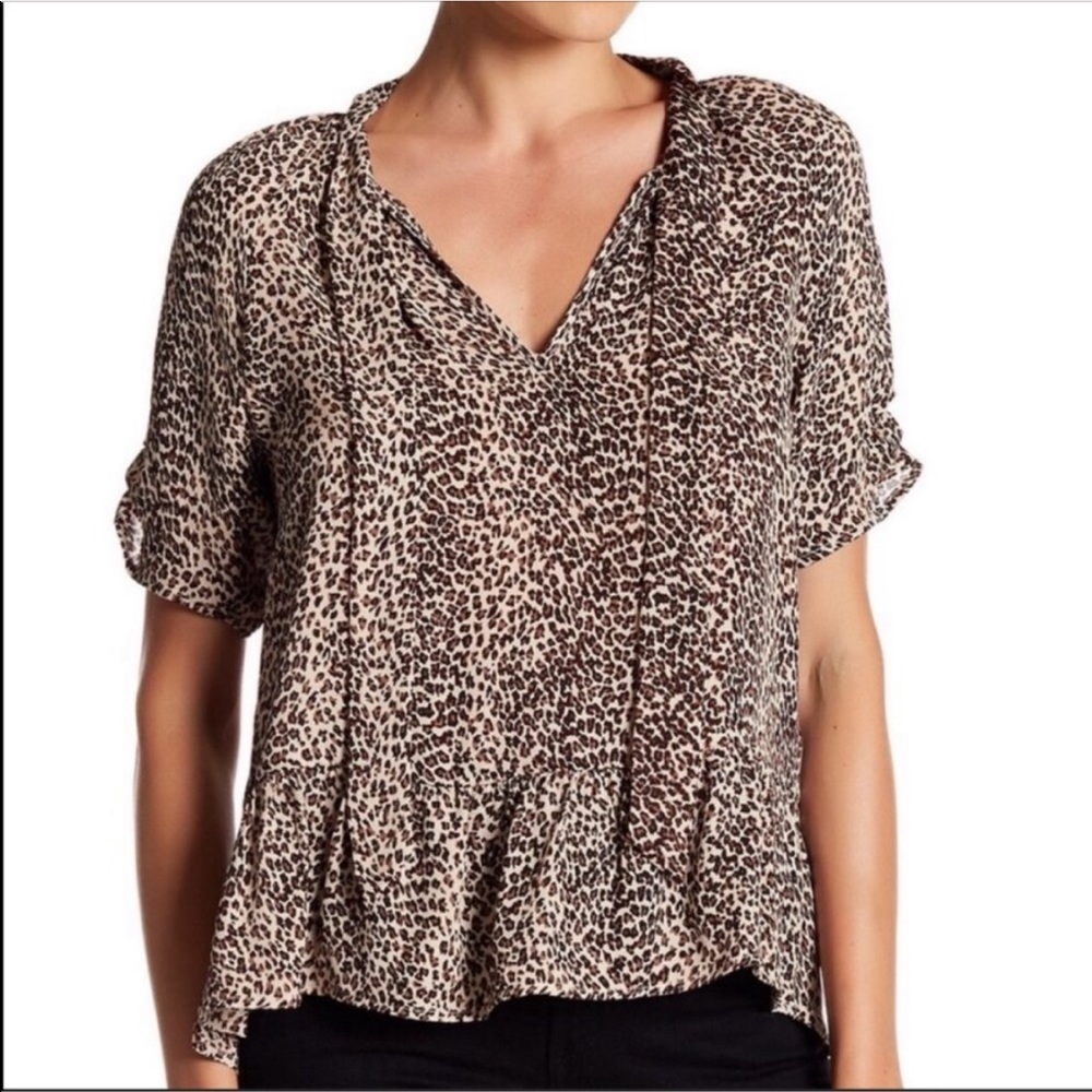 Joie Silk Leopard Print Tie Neck Blouse